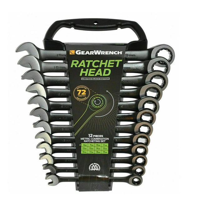 Serie 12 chiavi inglesi a cricchetto combi metriche Gearwrench 9412BE 8-19mm black edition - BIBA-RICAMBI